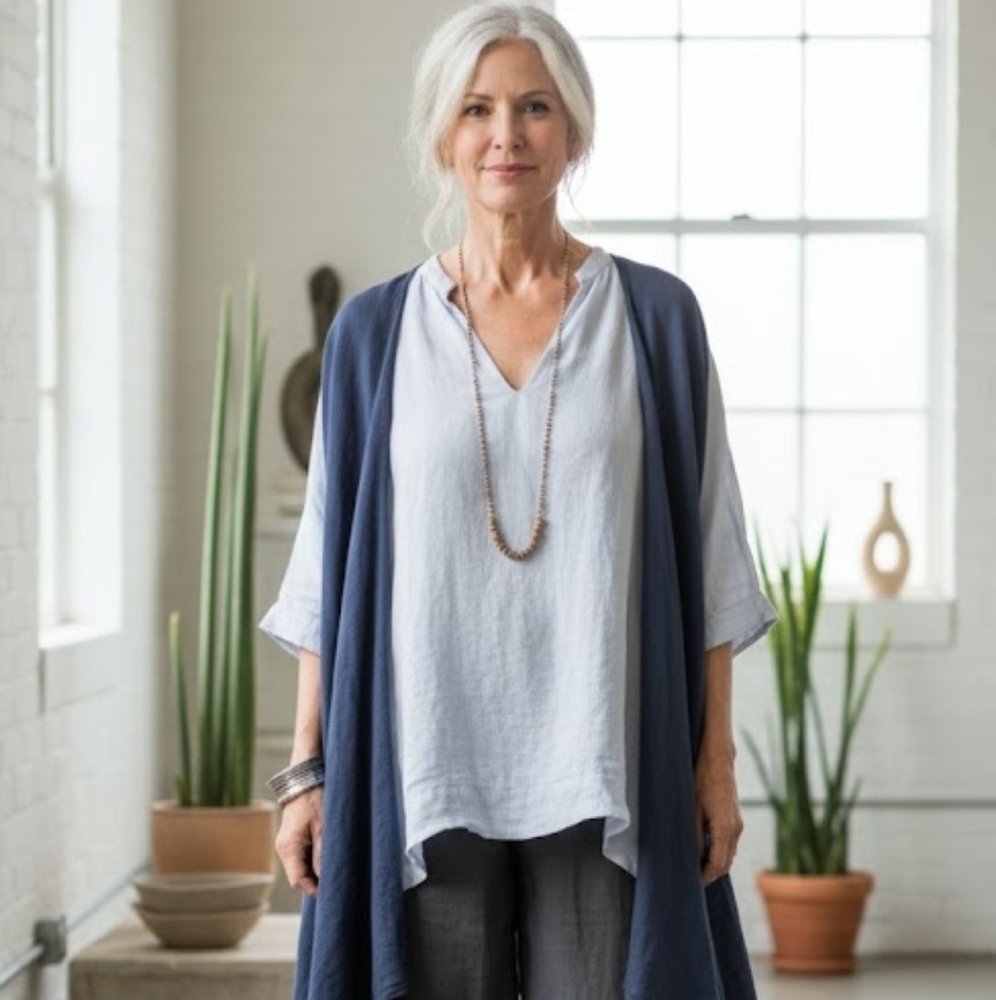 M Made in Italy grey 100% linen oversized top size M